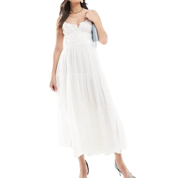 Ever New Dresses & Skirts - $191 Ever New Milkmaid Midi Dress 10 White Button Sleeveless Smocked Feminine